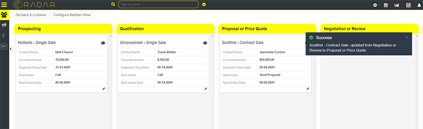 screenshot of RADAR CRM